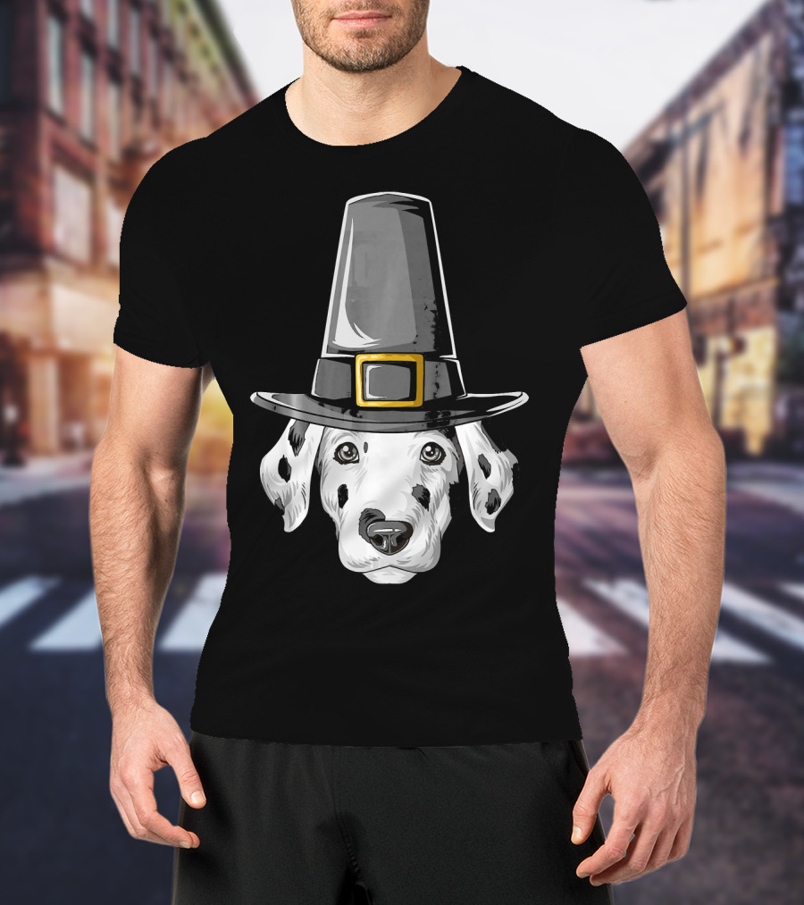 Dalmatian Dog In Pilgrim Hat Thanksgiving T-Shirt
