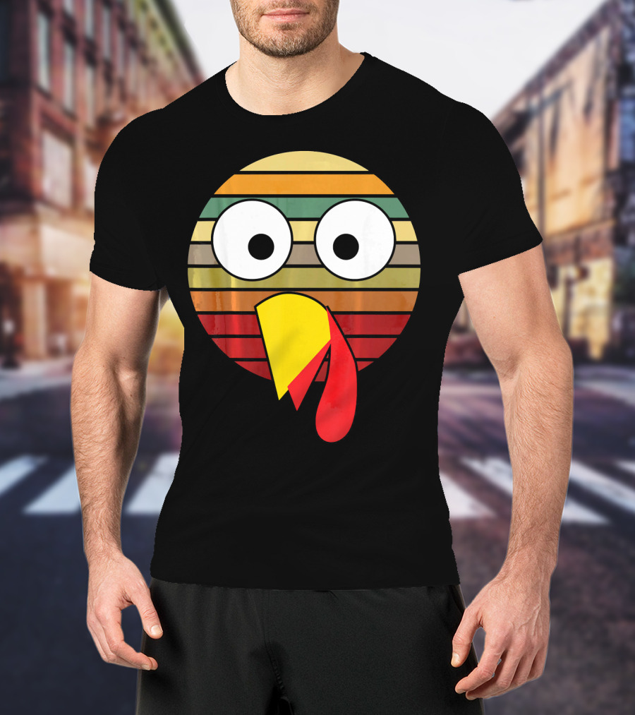 Retro Striped Turkey Face Thanksgiving Halloween Costume T-Shirt