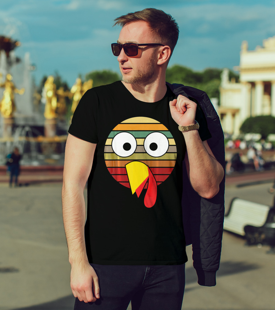 Retro Striped Turkey Face Thanksgiving Halloween Costume T-Shirt