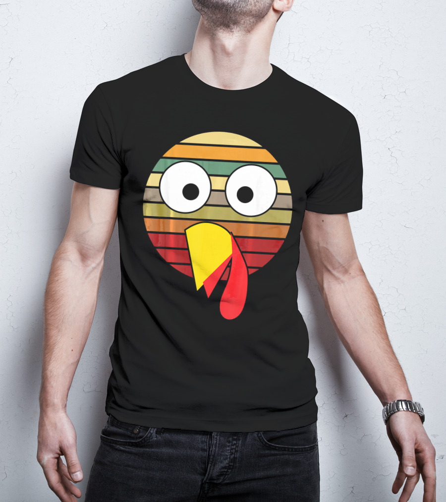 Retro Striped Turkey Face Thanksgiving Halloween Costume T-Shirt