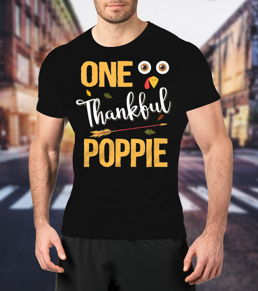 One Thankful Poppie Turkey Face Thanksgiving Elements T-Shirt