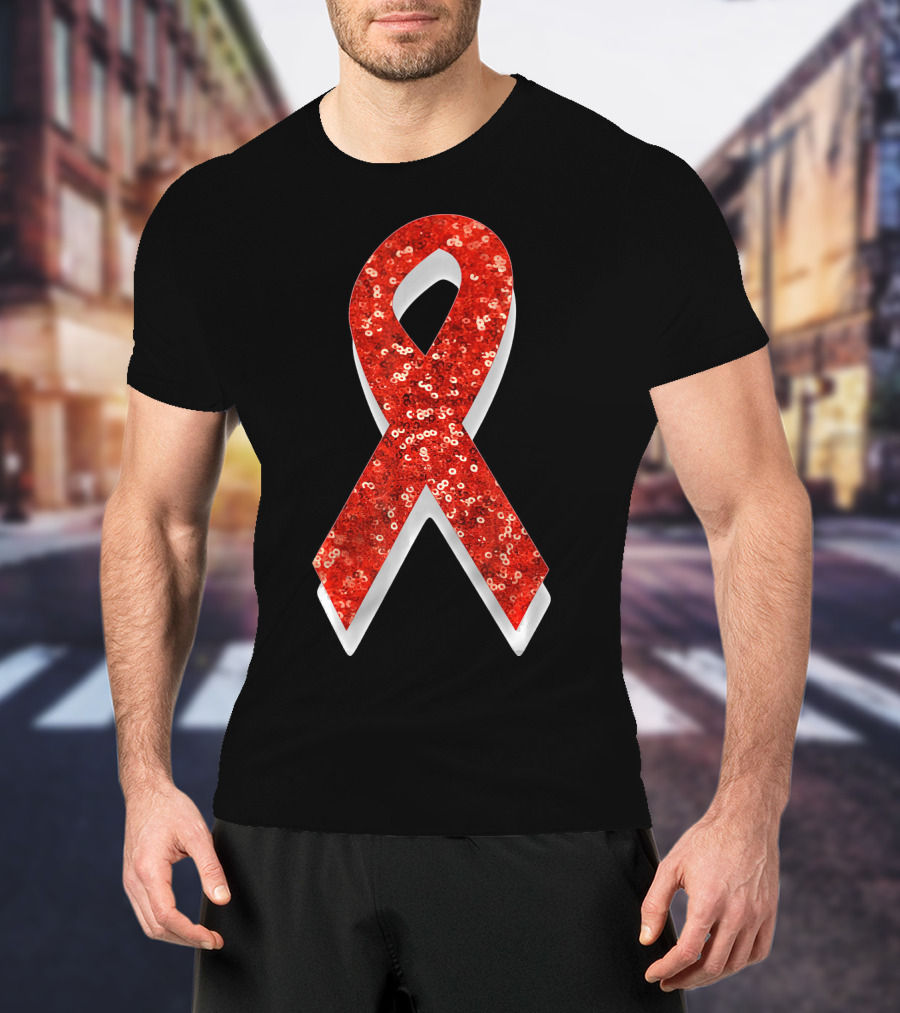 AIDS Awareness Red Ribbon Sequin T-Shirt