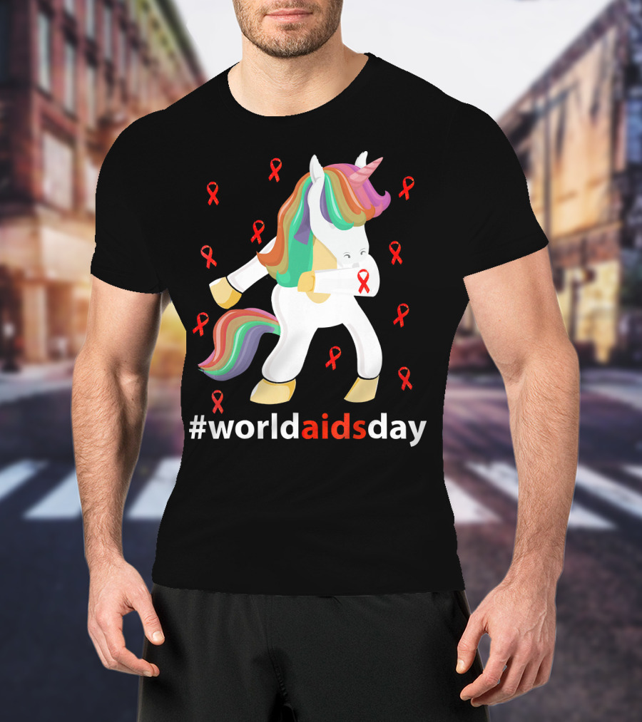 WorldAIDSDay Unicorn With Red Ribbons December 1st T-Shirt