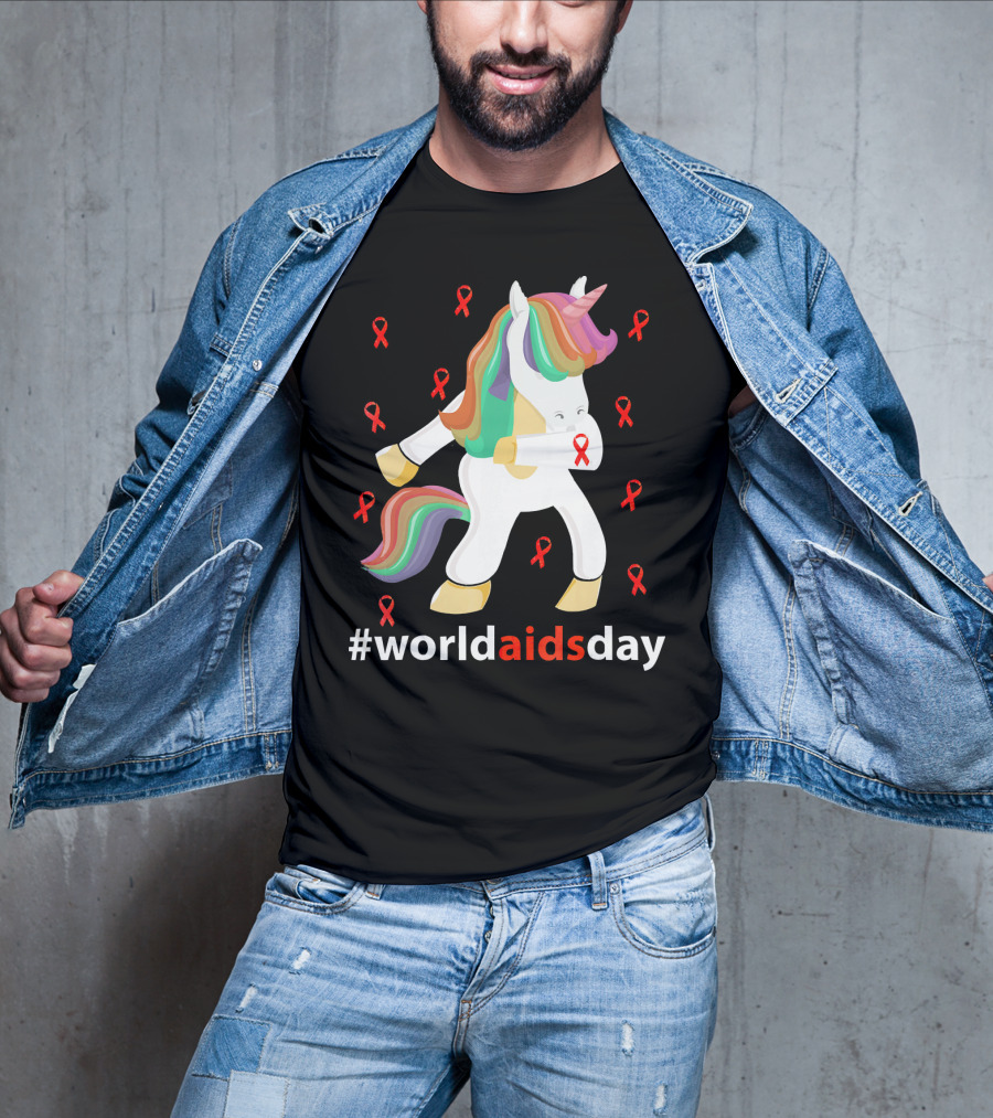 WorldAIDSDay Unicorn With Red Ribbons December 1st T-Shirt