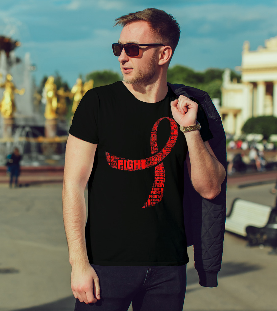 FIGHT Red Ribbon HIV AIDS Awareness T-Shirt