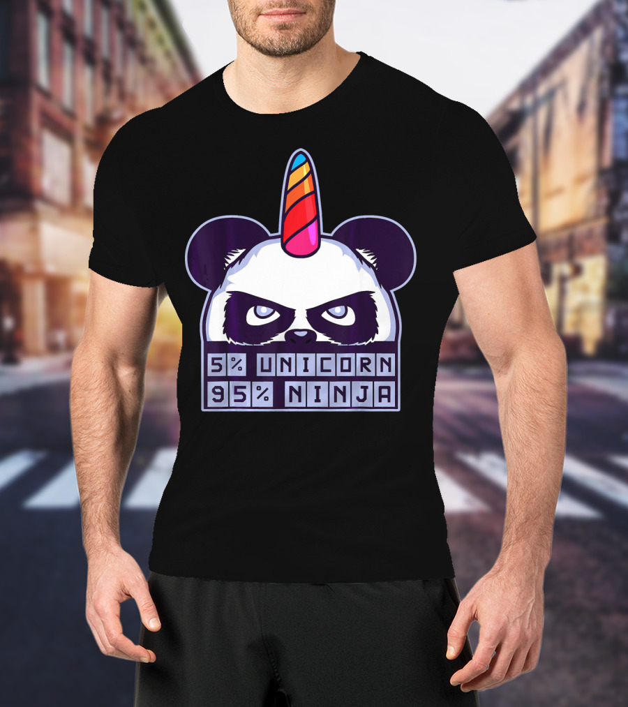 5% Unicorn 95% Ninja Panda With Unicorn Horn T-Shirt