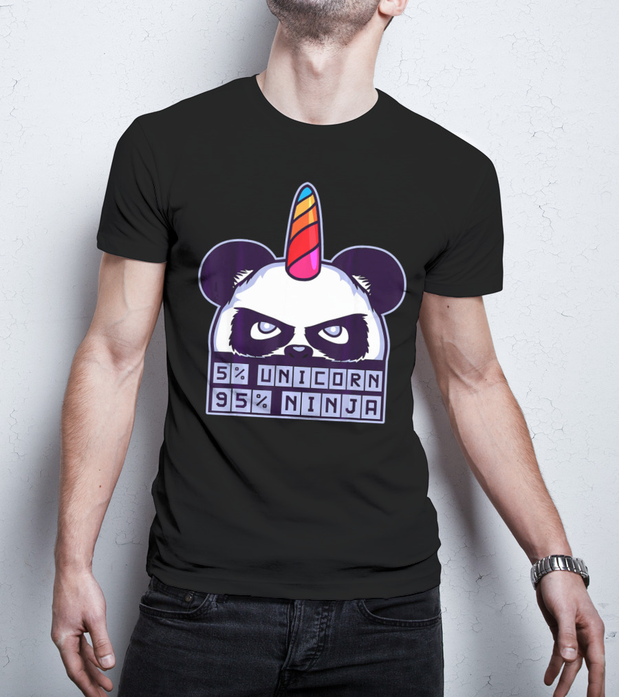 5% Unicorn 95% Ninja Panda With Unicorn Horn T-Shirt