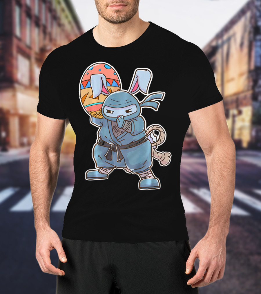 Easter Bunny Ninja Egg Master In Blue Robe With Colorful Egg T-Shirt