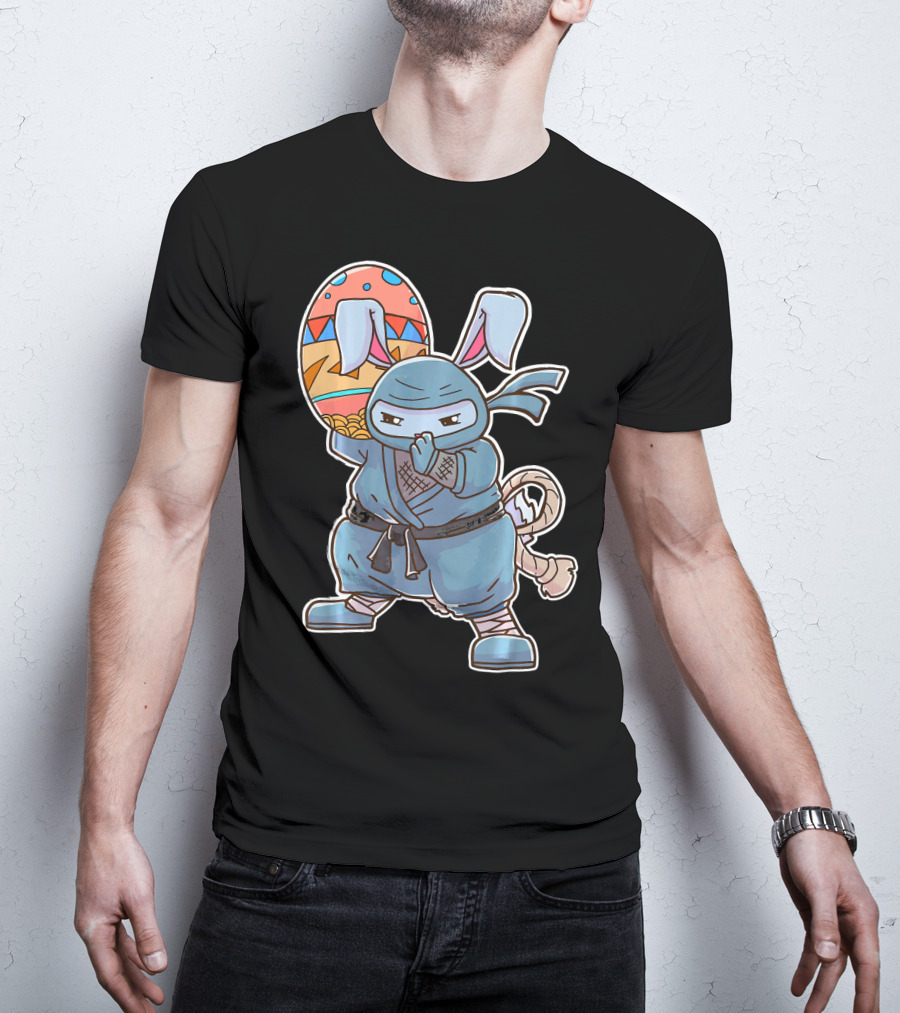 Easter Bunny Ninja Egg Master In Blue Robe With Colorful Egg T-Shirt