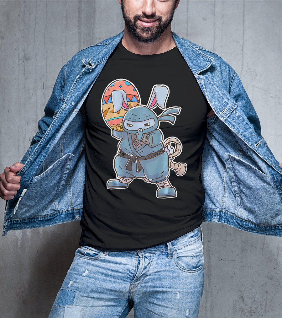 Easter Bunny Ninja Egg Master In Blue Robe With Colorful Egg T-Shirt