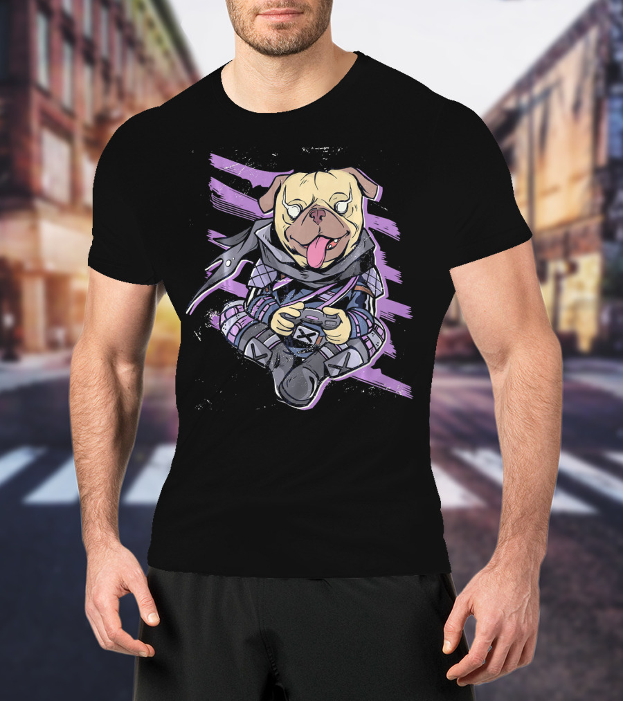 Ninja Pug Playing Video Game Controller Epic Battle T-Shirt