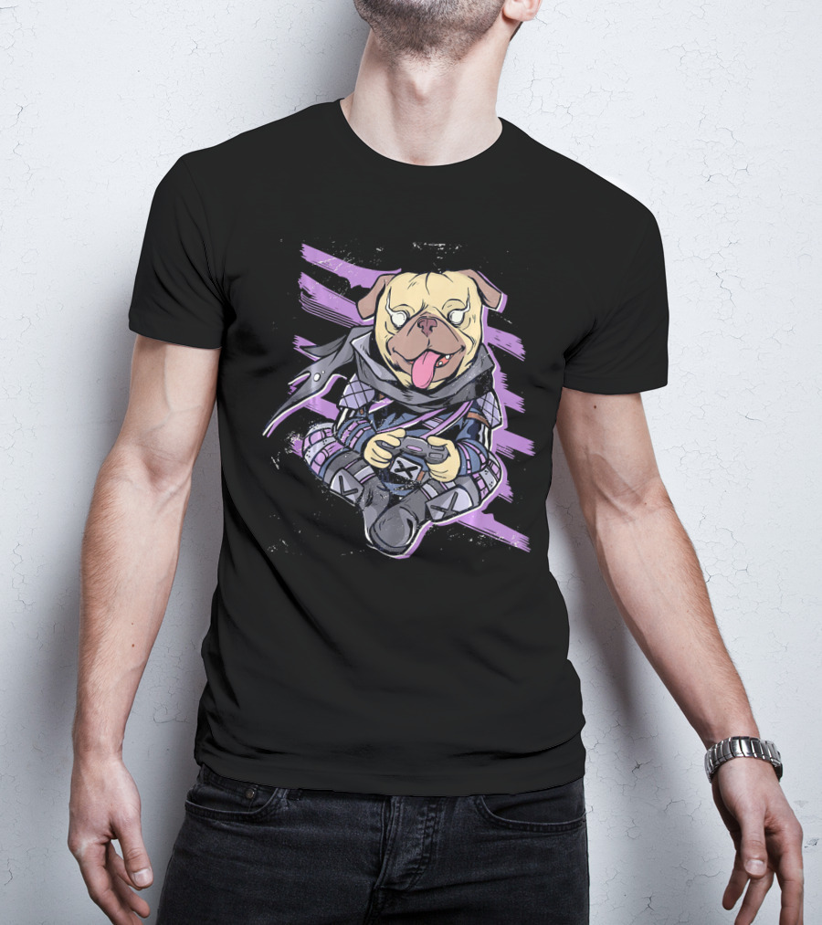 Ninja Pug Playing Video Game Controller Epic Battle T-Shirt