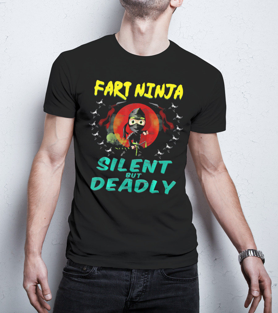 Fart Ninja Silent But Deadly With Funny Ninja In Red Circle T-Shirt