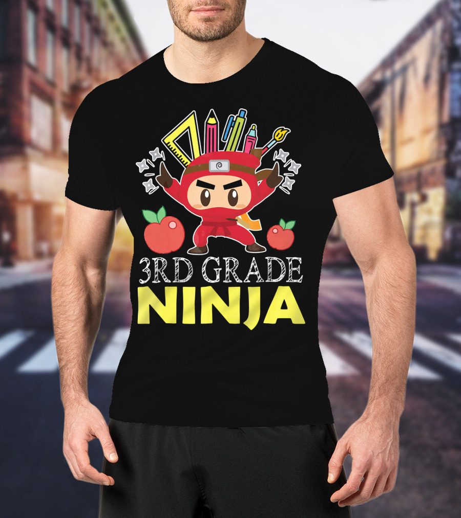 3RD Grade Ninja Pencil Crayon Star Apples T-Shirt