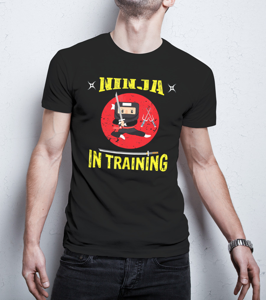 Ninja In Training Samurai Sword Martial Arts Red Circle Shuriken T-Shirt