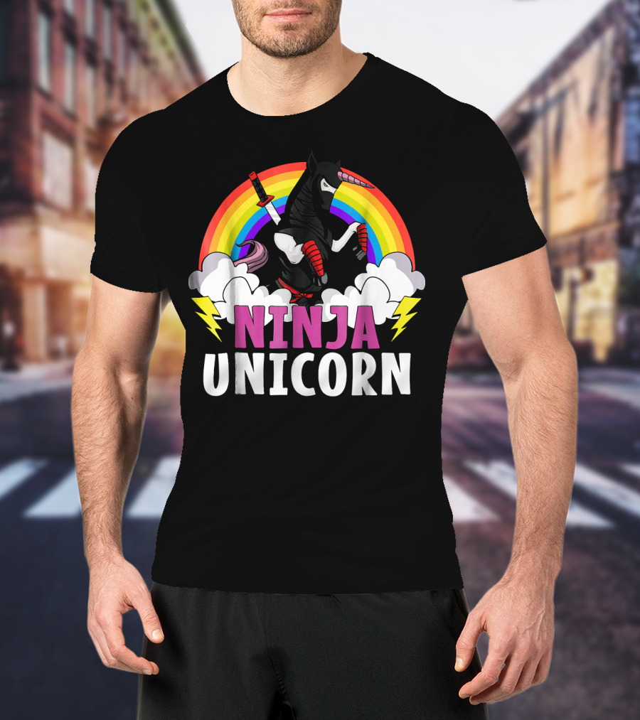 Ninja Unicorn Rainbow Karate Martial Arts T-Shirt
