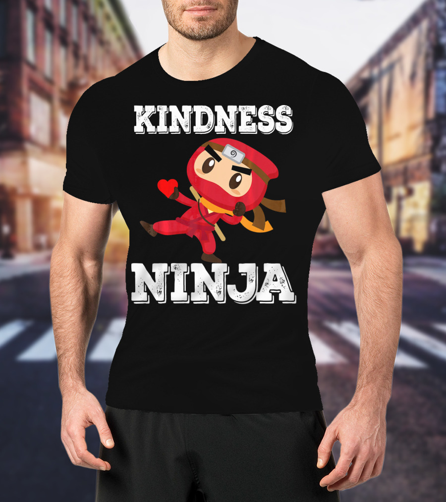 Kindness Ninja Cute Anti Bullying Funny Red Heart Cartoon Character T-Shirt