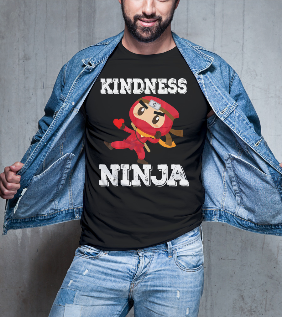 Kindness Ninja Cute Anti Bullying Funny Red Heart Cartoon Character T-Shirt