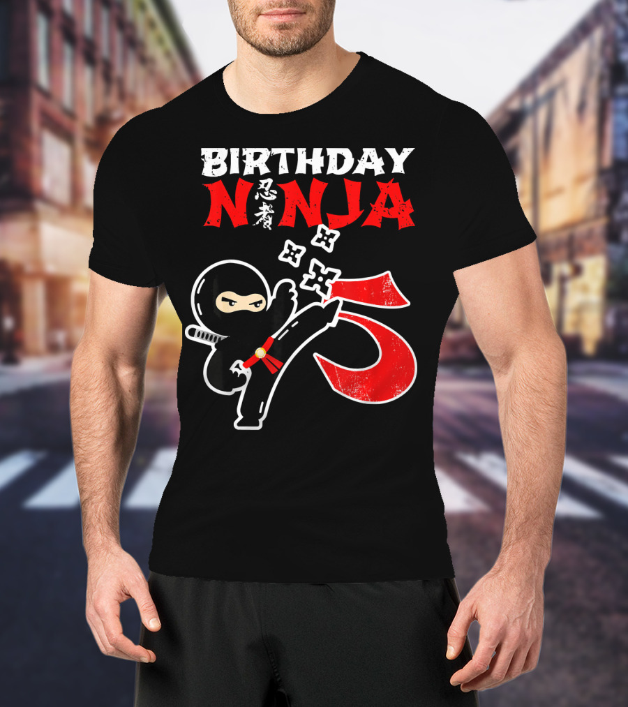 Birthday Ninja Kicking 5th T-Shirt