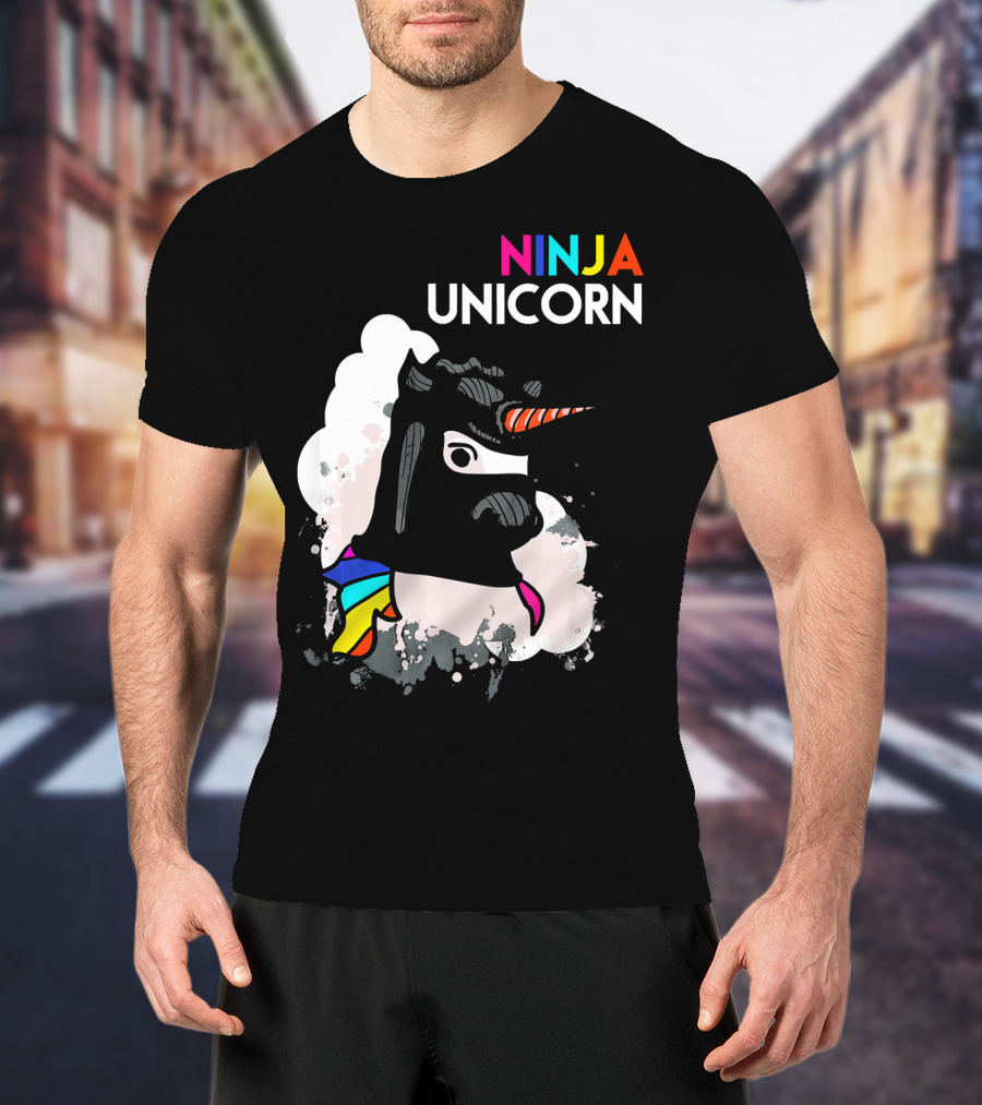 Ninja Unicorn Funny Cool Martial Arts Rainbow Scarf T-Shirt