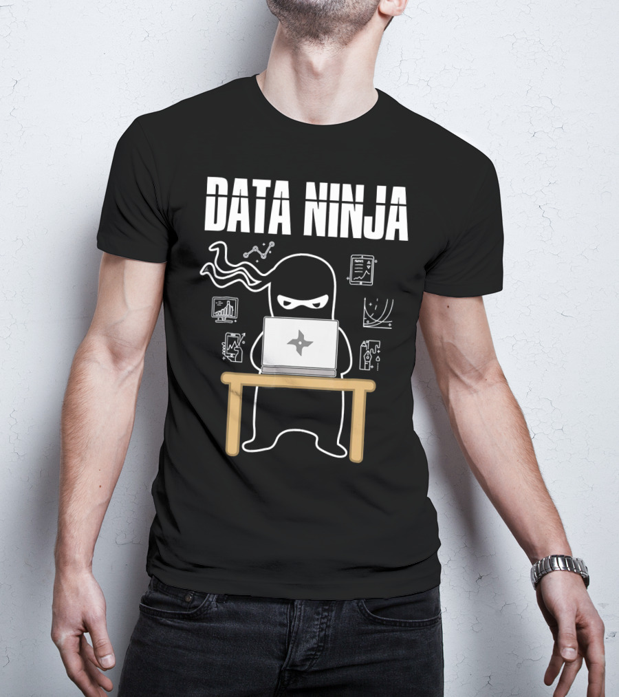 Data Ninja Analyst At Work With Laptop And Graphs T-Shirt