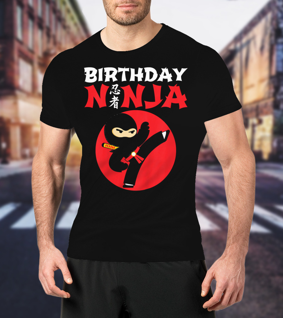 Birthday Ninja Kicking Action Kids Party T-Shirt