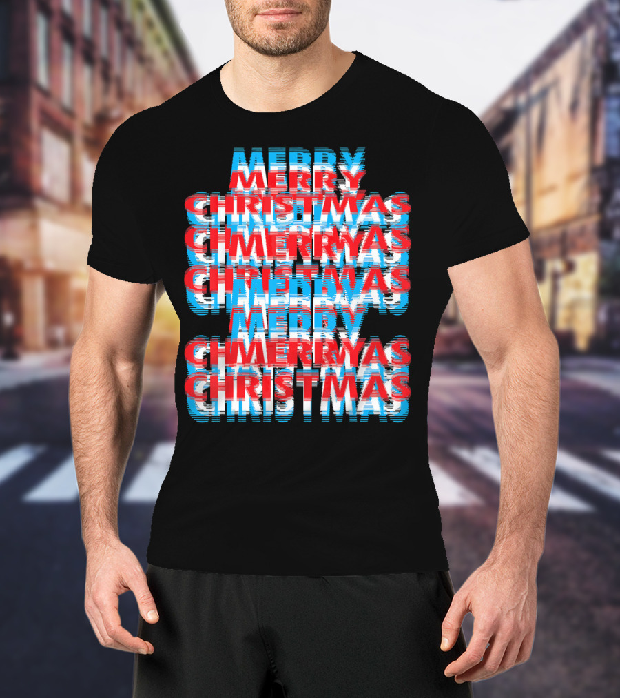 Merry Christmas Blurred Double Layered Text Effect T-Shirt