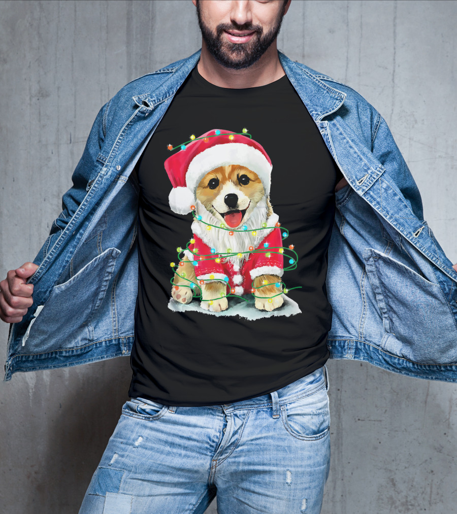 Festive Christmas Corgi Santa With Holiday Lights Corgmas San T-Shirt