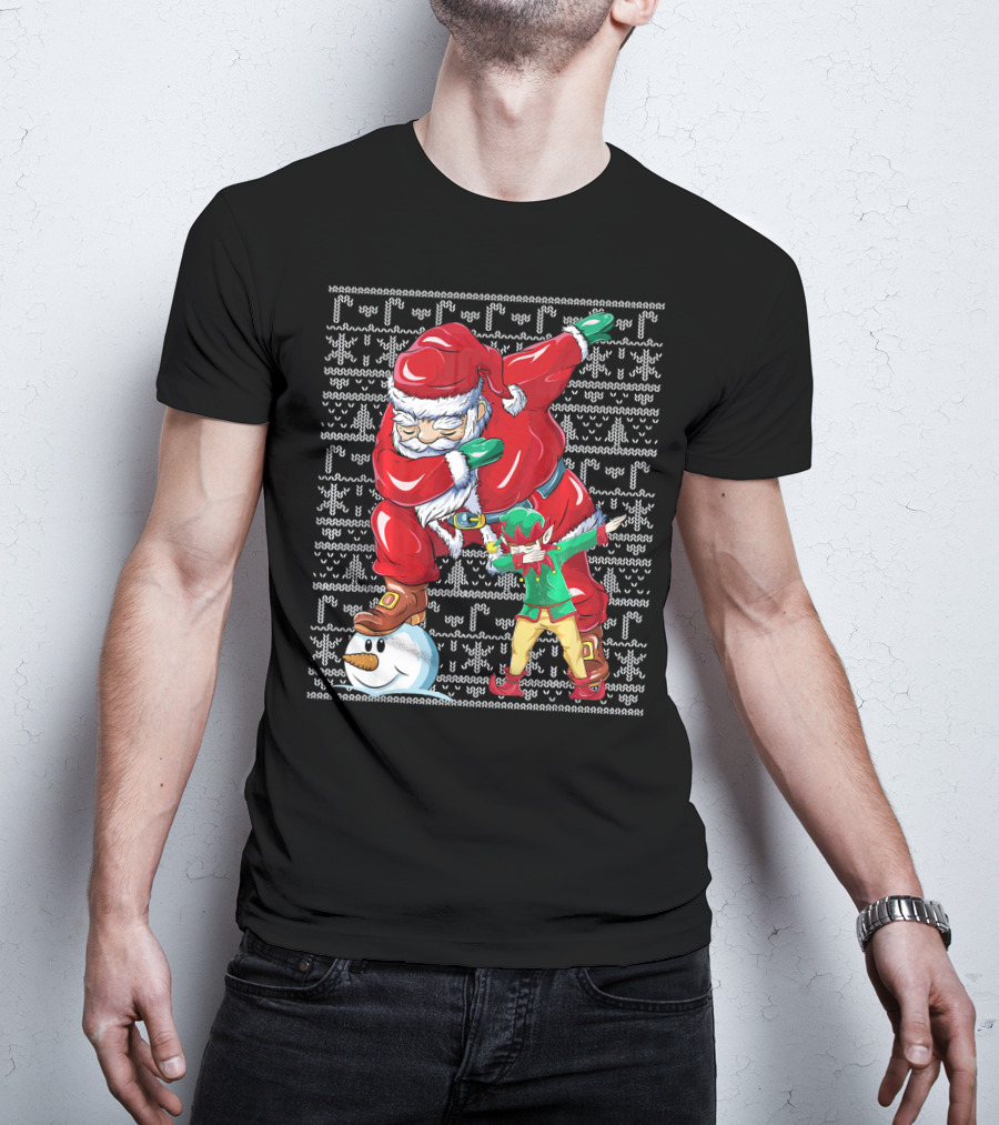 Christmas Dabbing Santa Elf With Snowman Head T-Shirt