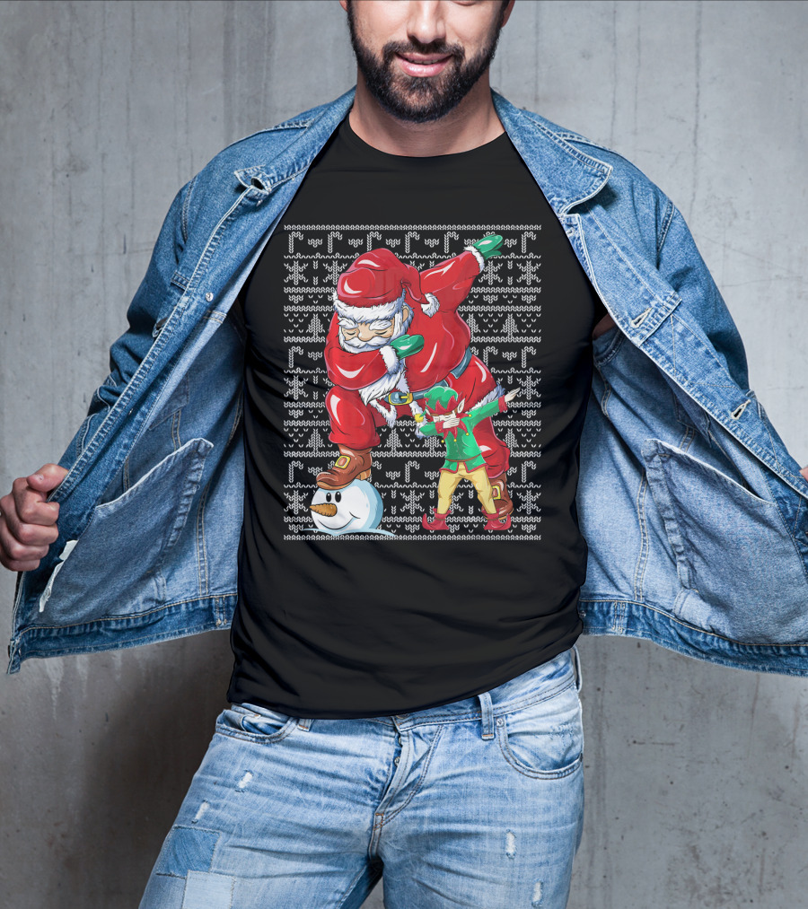 Christmas Dabbing Santa Elf With Snowman Head T-Shirt