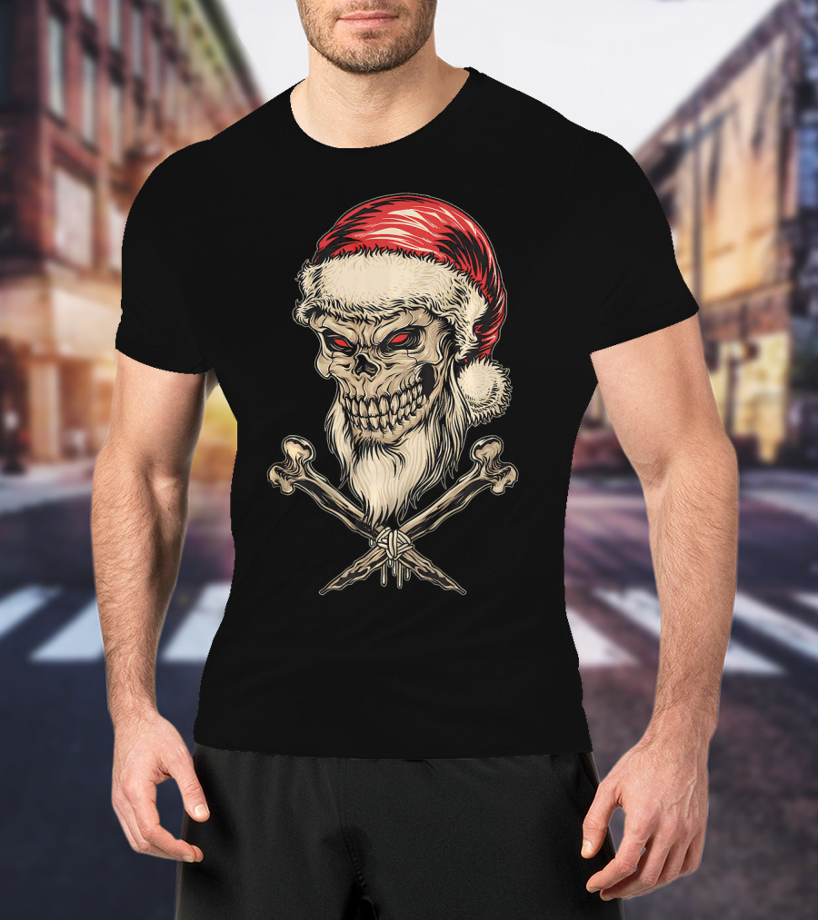 Vintage Santa Skull With Crossbones Christmas T-Shirt