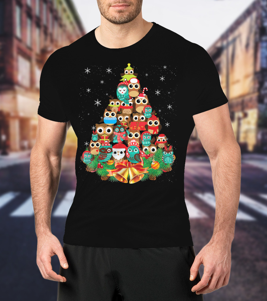Owl Holiday Festive Tree Bells Ornaments Christmas T-Shirt