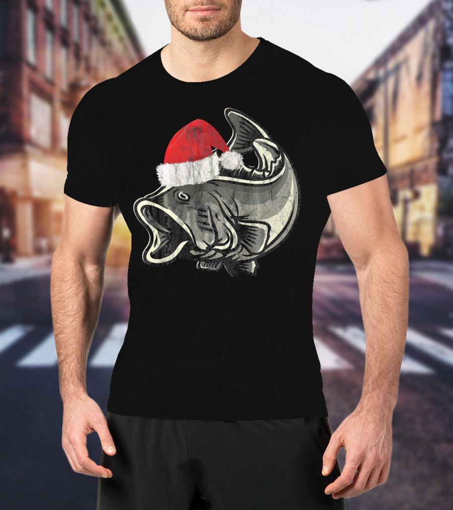 Christmas Bass With Santa Hat T-Shirt