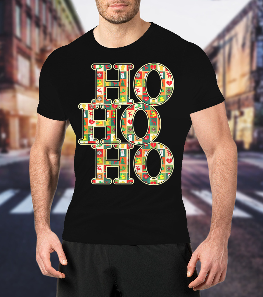 HoHoHo Funny Christmas Santa Patchwork Reindeer Snowman Ornaments T-Shirt