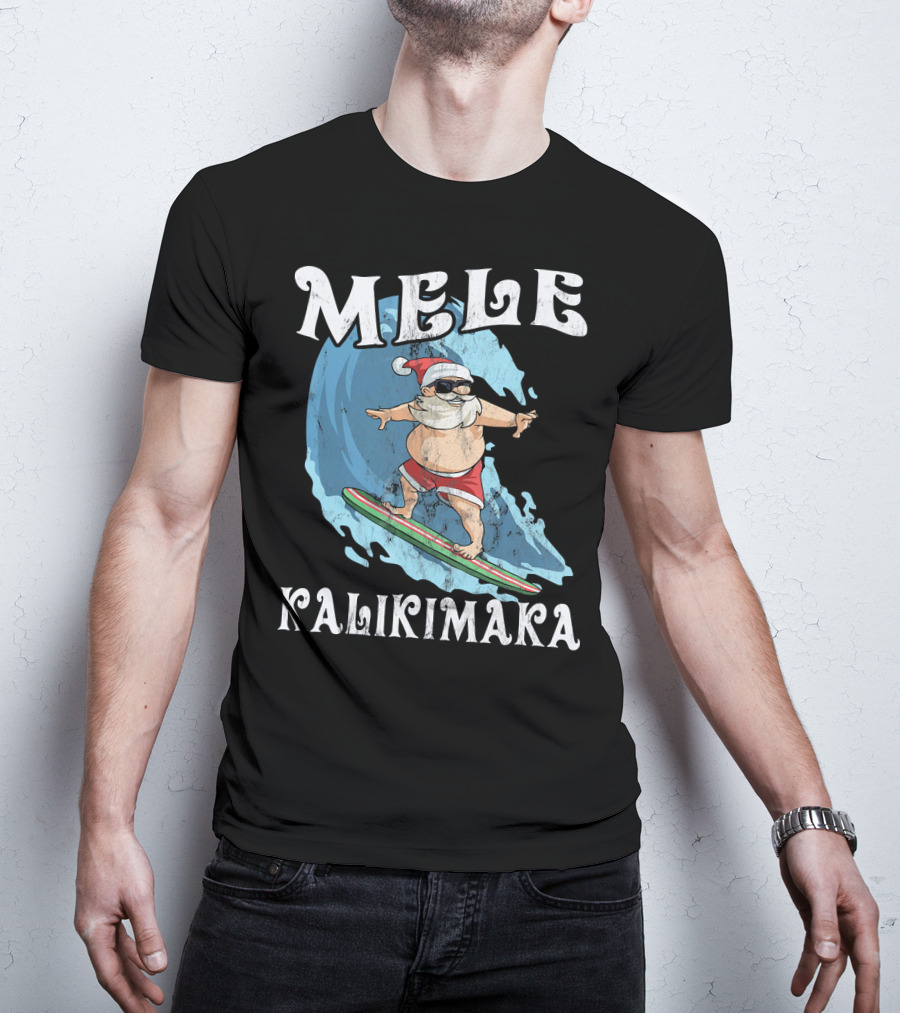 Mele Kalikimaka Funny Santa Surfing Wave T-Shirt