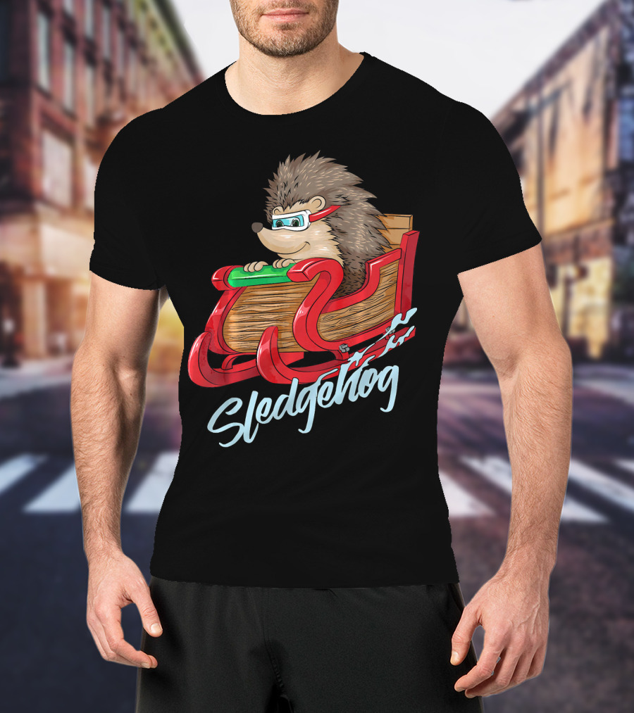 Sledgehog Funny Hedgehog Sleigh Pet Christmas T-Shirt