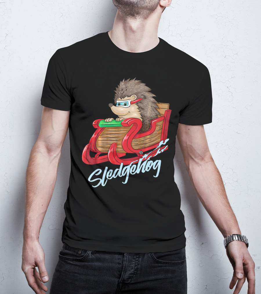 Sledgehog Funny Hedgehog Sleigh Pet Christmas T-Shirt