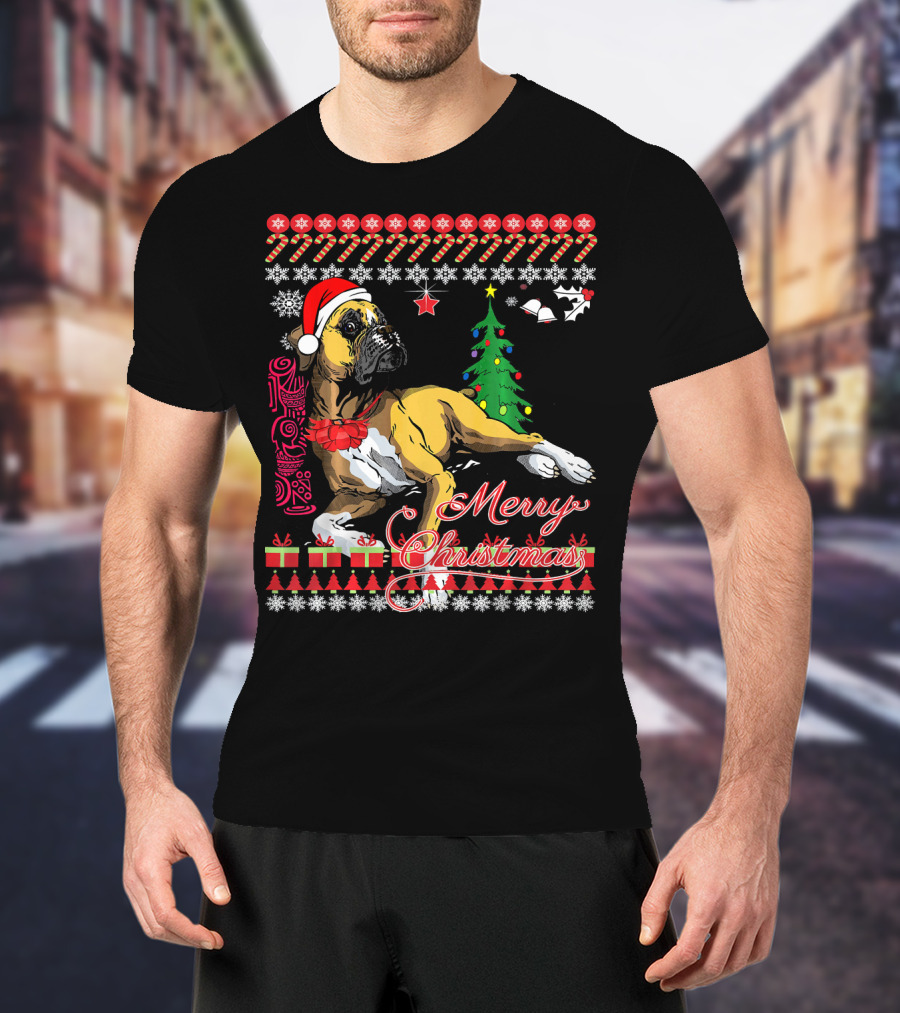 Merry Christmas Boxer Dogs Ugly Sweater Holiday T-Shirt
