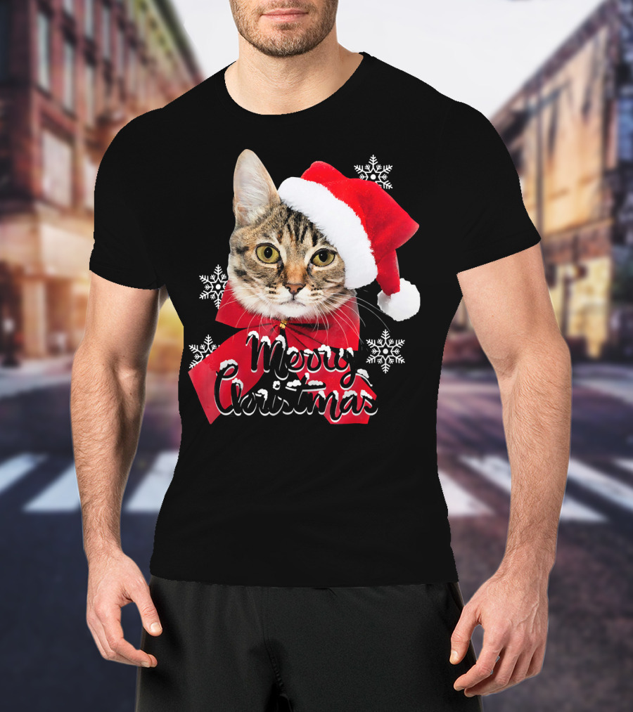 Merry Christmas Funny Cat Women Santa T-Shirt