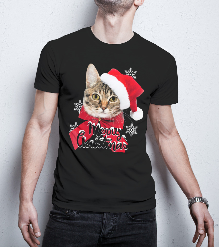 Merry Christmas Funny Cat Women Santa T-Shirt