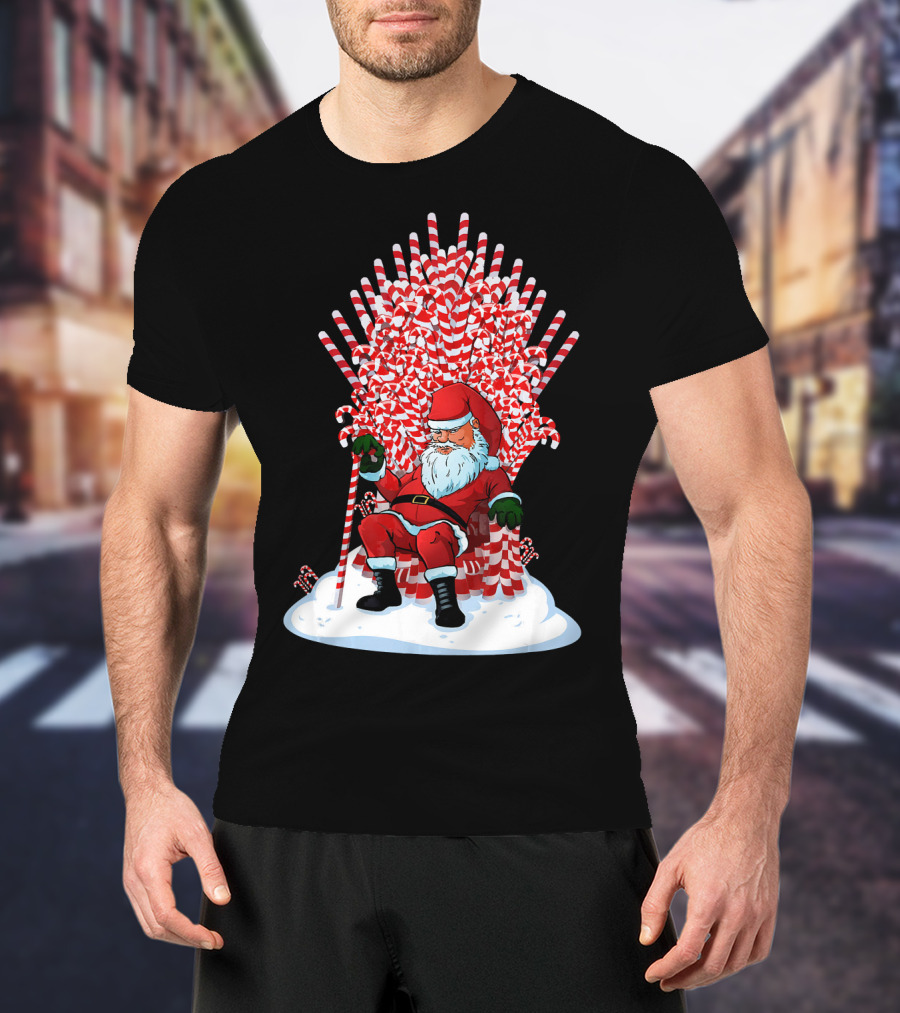 Santa Sitting On Candy Cane Throne Festive Christmas Chair Fantasy T-Shirt