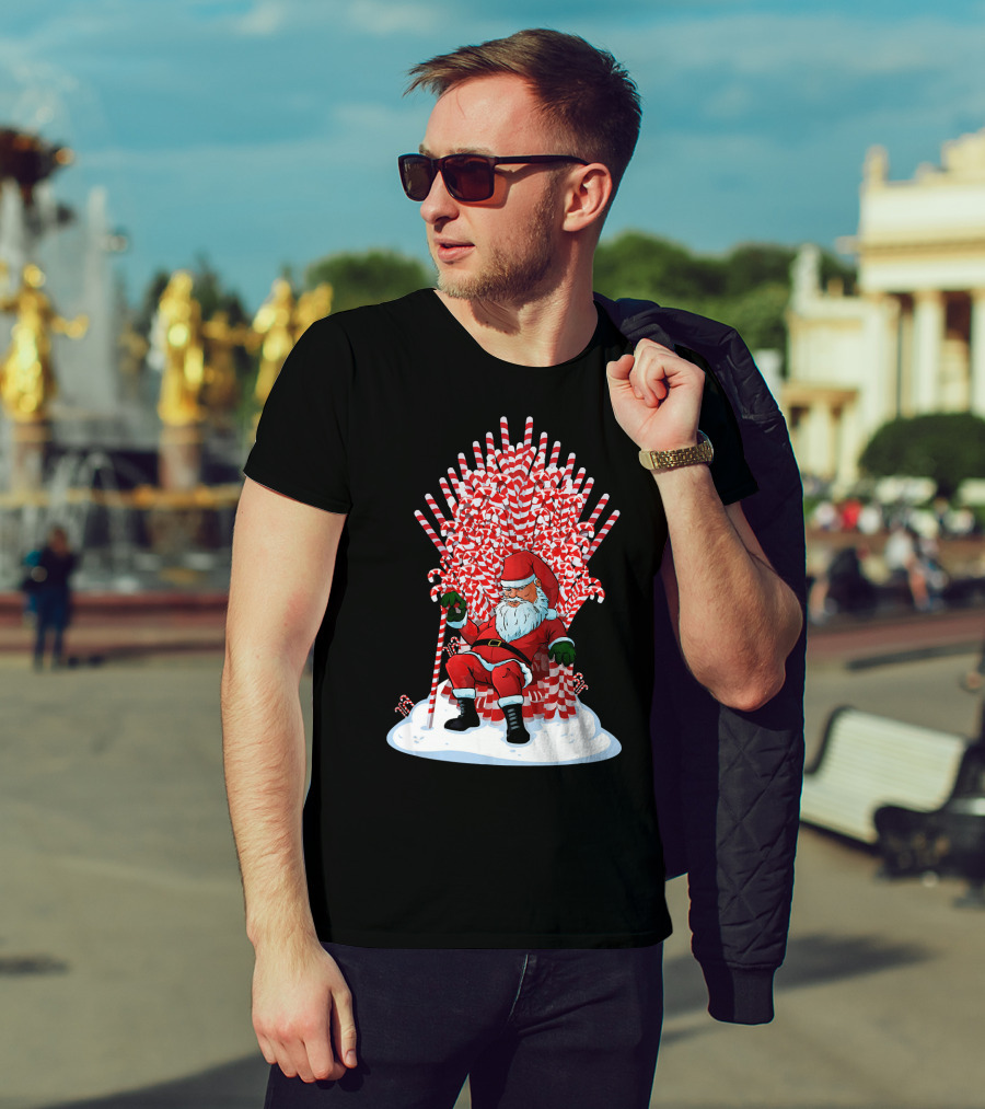 Santa Sitting On Candy Cane Throne Festive Christmas Chair Fantasy T-Shirt