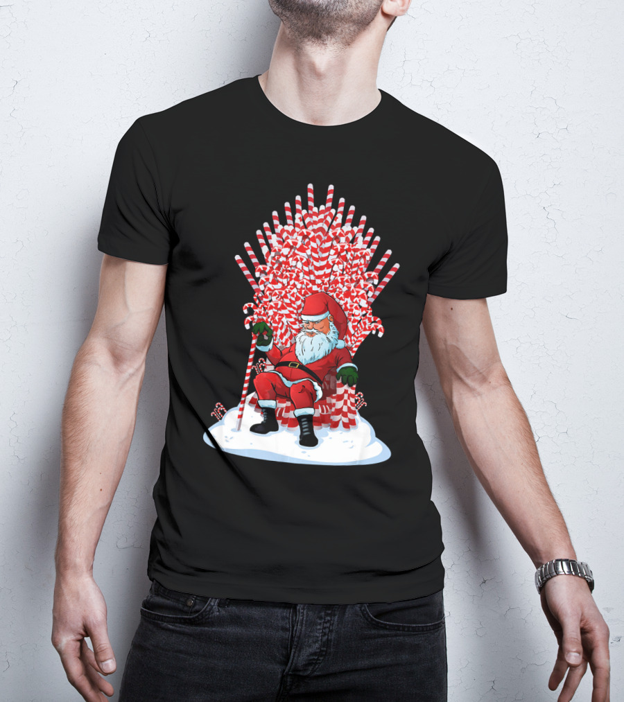Santa Sitting On Candy Cane Throne Festive Christmas Chair Fantasy T-Shirt