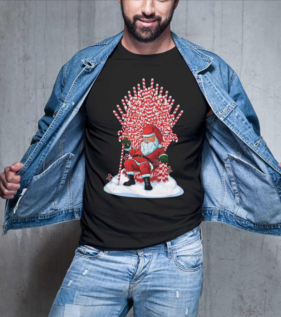 Santa Sitting On Candy Cane Throne Festive Christmas Chair Fantasy T-Shirt