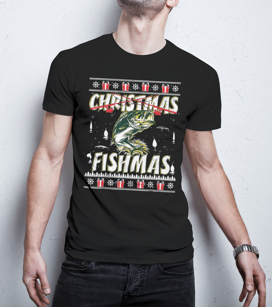 Christmas Fishmas Funny Fishing Presents Snowflakes T-Shirt