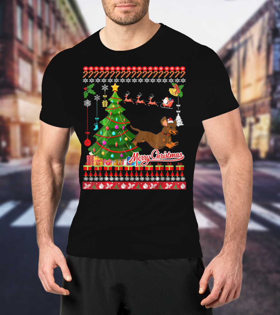 Merry Christmas Dachshund Dog UglyDac Holiday T-Shirt