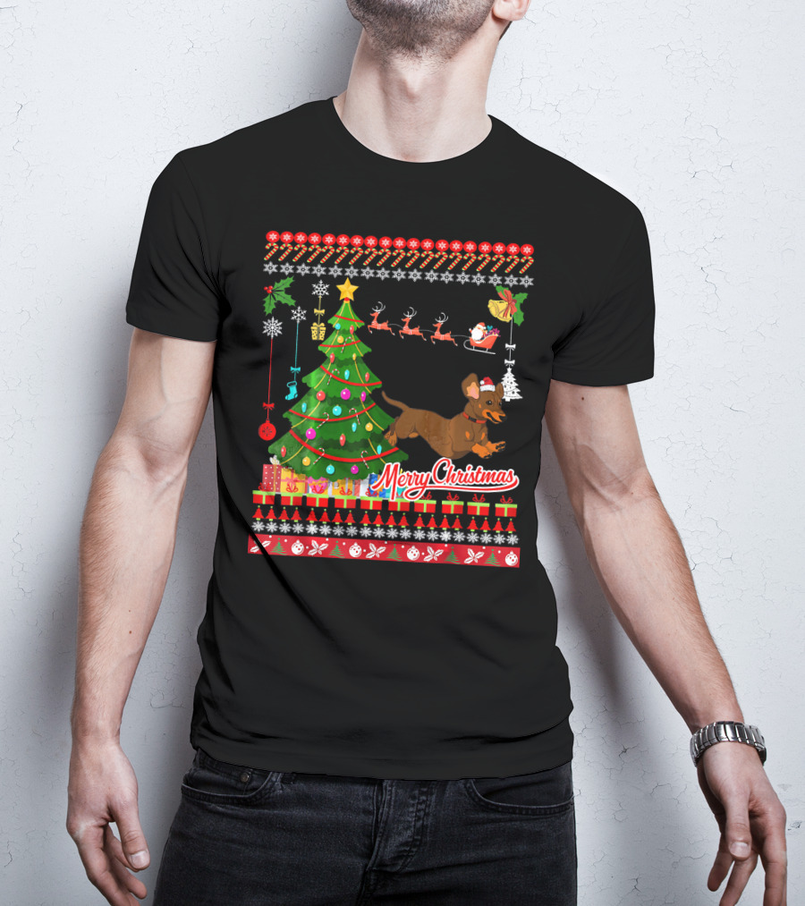 Merry Christmas Dachshund Dog UglyDac Holiday T-Shirt