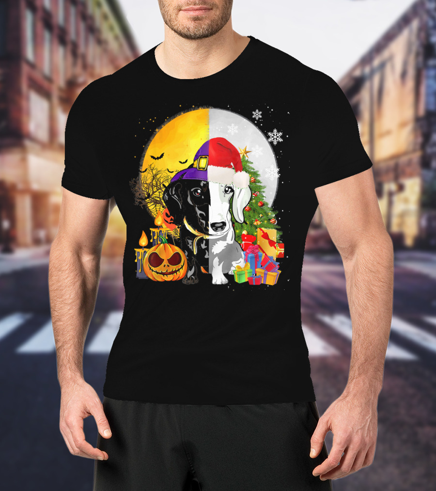 Dachshund Happy Halloween Merry Christmas Dual Holiday T-Shirt