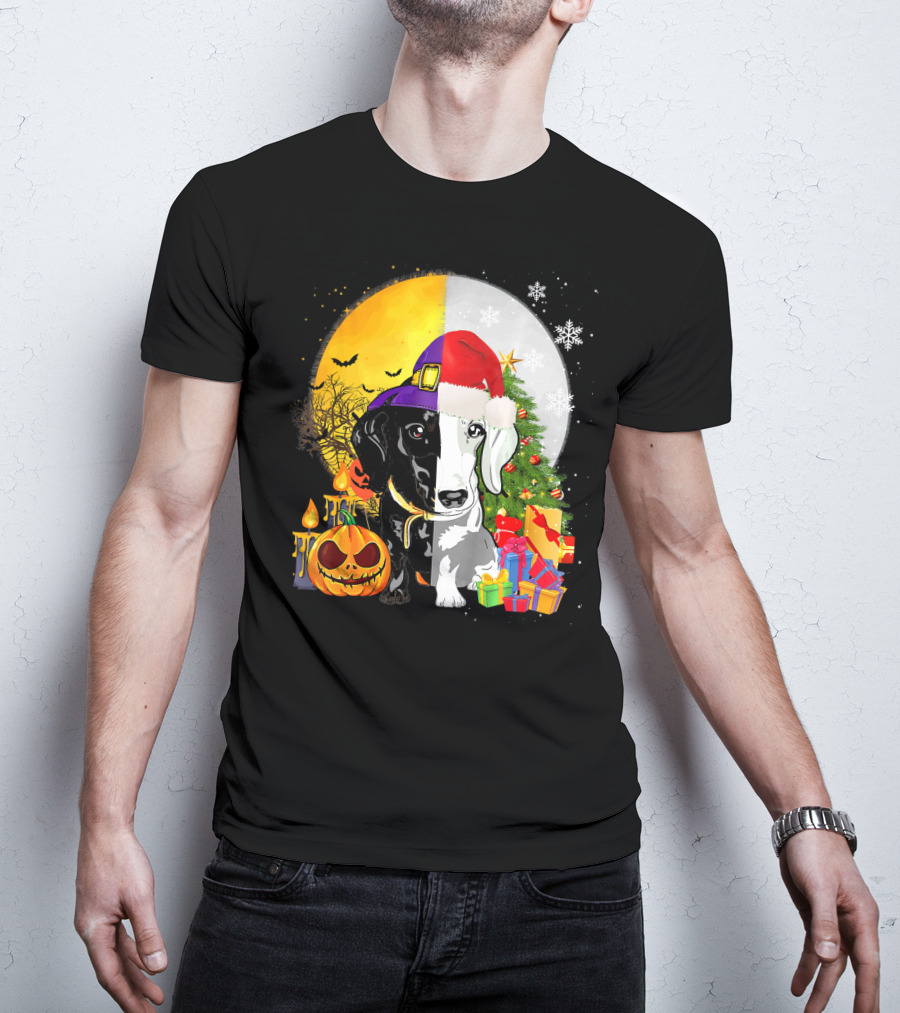 Dachshund Happy Halloween Merry Christmas Dual Holiday T-Shirt