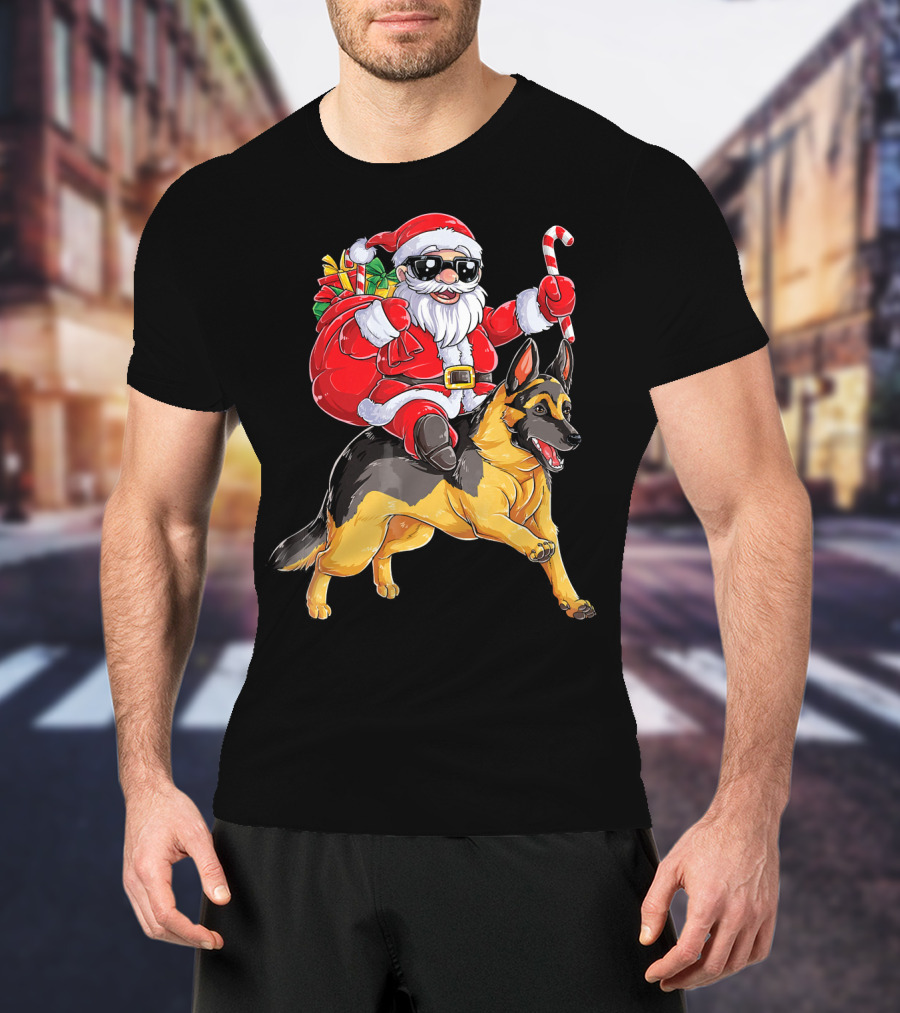 German Shepherd Santa Claus Christmas Fun T-Shirt